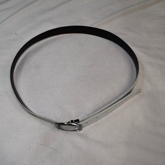 Womens White Snake-Embossed Leather Belt XL Silver Buckle - Picture 5 of 11